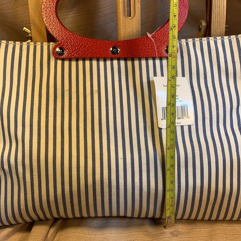 NWT Kate Spade canvas navy stripe tote foldable